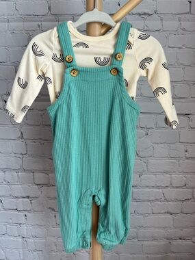 ⭐️⭐️ PICK 5 / $20 Cat & Jack Baby Ribbed Teal Overalls with Cream Rainbow Tee